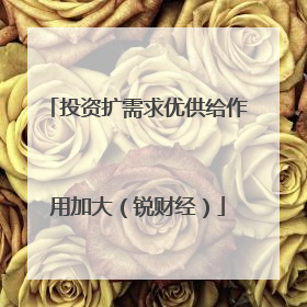 投资扩需求优供给作用加大（锐财经）